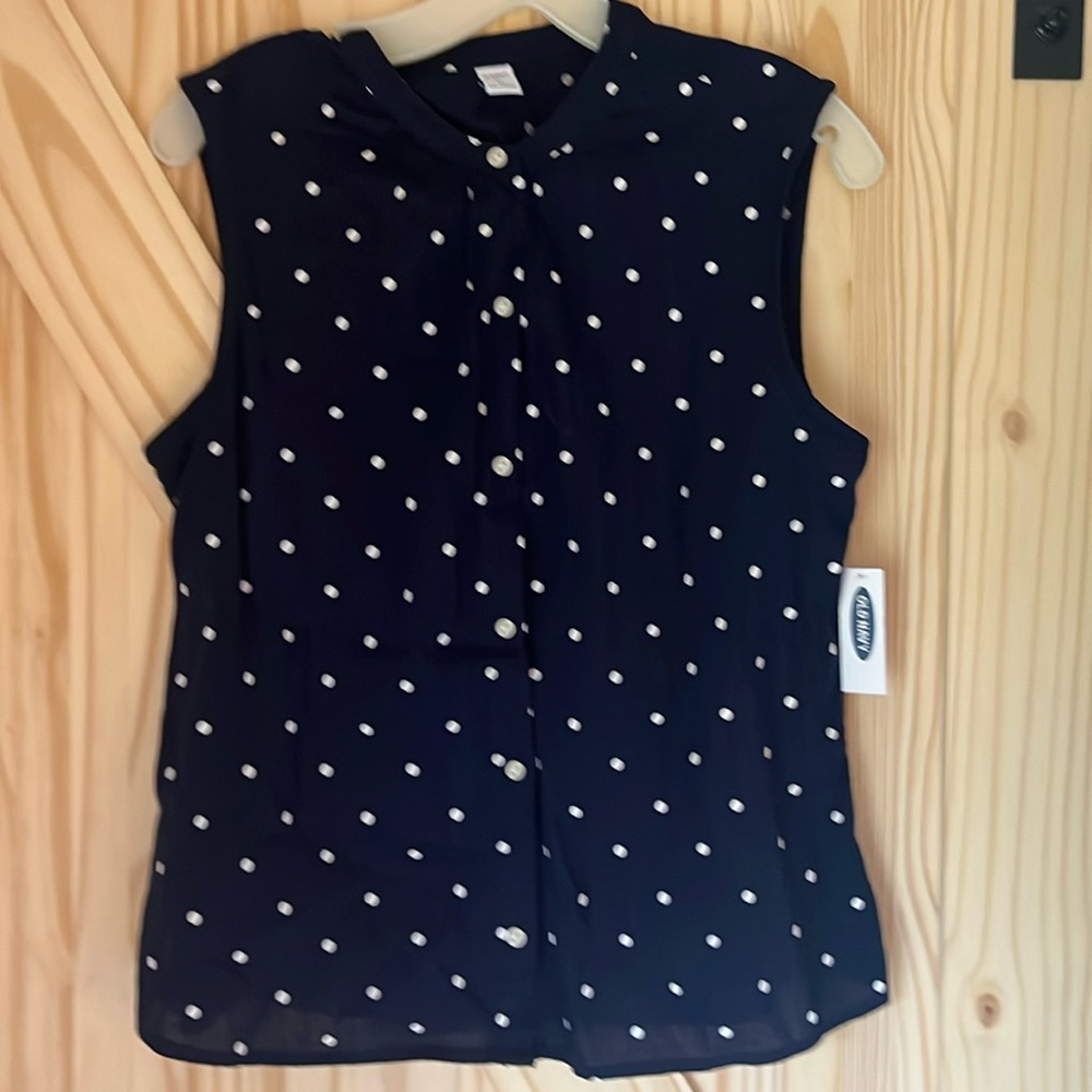 New with Tags Old Navy Blue Sleeveless Button Down White Polla Dots  XS